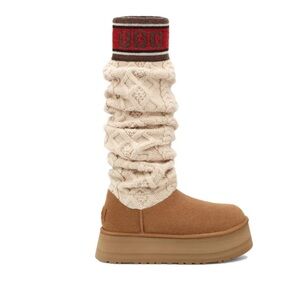 UGG Women's Brown and Cream Knit Winter Boots